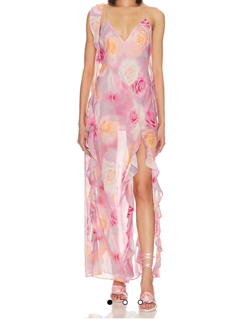 For Love & Lemons Pink Floral Ruffle Maxi Dress